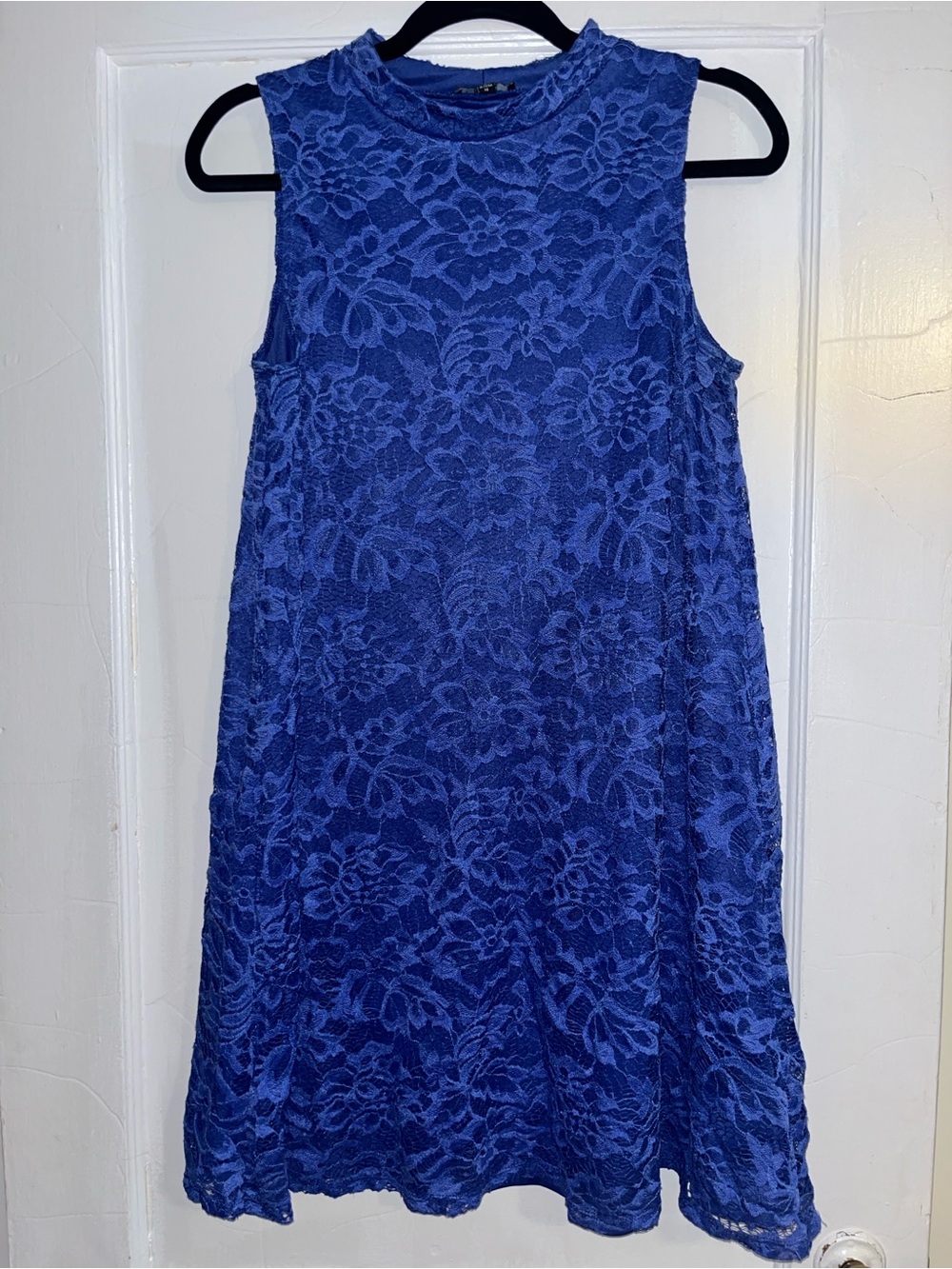 Blue Lace Sleeveless A-Line Dress
